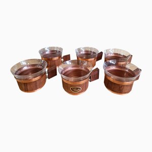 Vintage Glass Cups in Teak, Set of 6