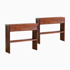 Bamboo Console Tables with Shelf, Set of 2