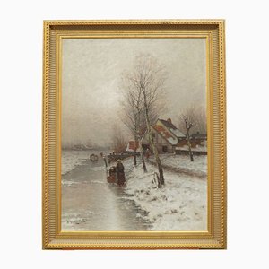 Johann Jungblut, Paysage d'hiver et jardin impressionnistes, 1885, peinture à l'huile, encadré