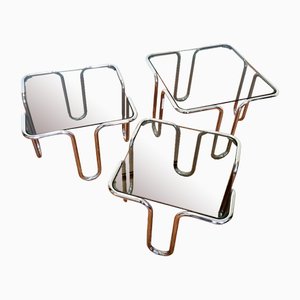 Mid-Century Italian Nesting Tables in Chrome and Glass by Ezio Didone, 1970s, Set of 3
