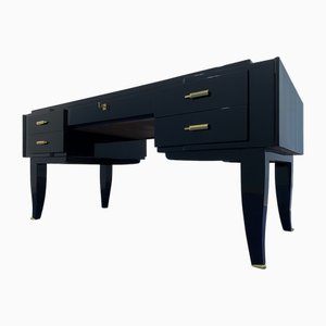 Schwarz lackierter französischer Art Deco Chefschreibtisch, 1930er