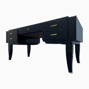 French Art Deco Black Lacquered Executive Desk, 1930s