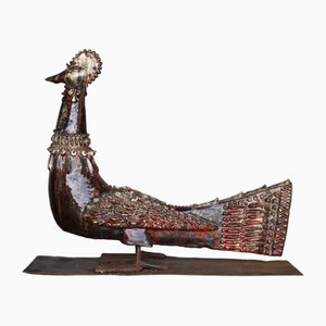 Escultura brutalista de un pájaro de cerámica y metal, años 60