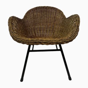 Sedia Mid-Century di design in vimini, anni '50