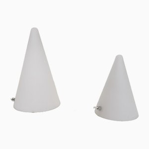 Luci in vetro latte attribuite a Wofi Leuchten, Germania, set di 2