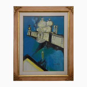 Remo Brindisi, Venice, Oil on Canvas, 1980s, Framed