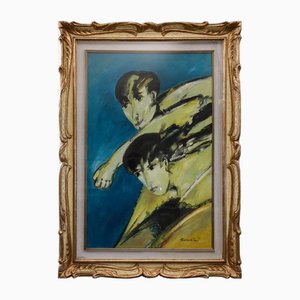 Remo Brindisi, Figurative Composition, 1980s, Oil on Canvas, Framed