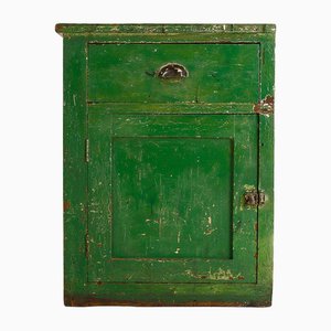 Victorian Industrial Green Painted Pine Cupboard