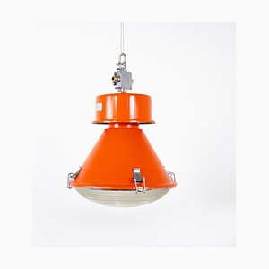 Lámpara colgante de fábrica de pintura polaca vintage en naranja
