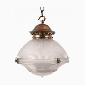 Lampe à Suspension Holophane Vintage avec Cuivre Décoratif