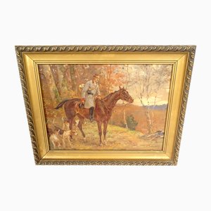 Paul Tavernier, Hunting with a Horse Driver, 19th Century, Oil on Panel, Framed
