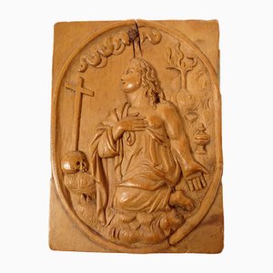 Wooden Bas-Relief Sculpture of Penitent Mary Magdalene, 19th Century