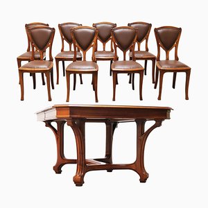 Mobilier de Salle à Manger Art Nouveau Antique par Eugène Vallin, France, 1903, Set de 9