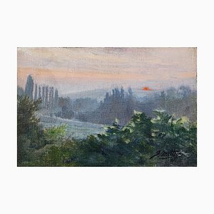 Joseph Mittey, Paysage au coucher de soleil, Huile sur Toile