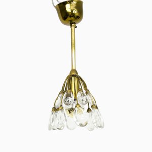 Lampe à Suspension en Laiton avec Cristal