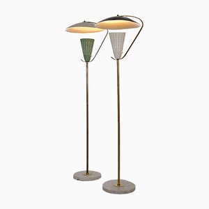 Italian Brass, Marble & Aluminum Floor Lamps, 1950s, Set of 2