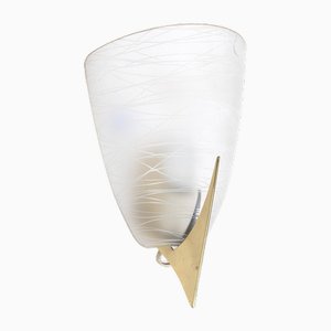 Wandlampe aus Messing mit gestreiftem Glas