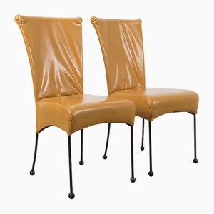 Yellow Leather Dining Chairs, Set of 2