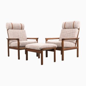 Borneo High Back Armchairs and Footstool by Sven Ellekaer, Set of 3