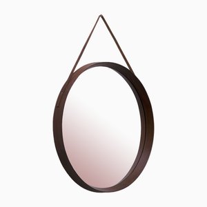 Specchio rotondo con cornice in teak