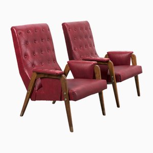 Vintage Red Armchairs, 1950s, Set of 2
