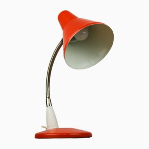 Adjustable Desk Lamp in Orange Painted Metal and Chrome-Plated Spiral Arm, 1970s