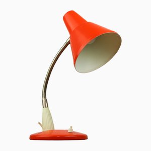 Lampe de Bureau Ajustable en Métal Peint Orange et Bras en Spirale Chromé, 1970s