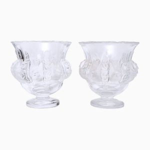 20th Century Vases Dampierre Model in Satin Molded Crystal from Lalique, Set of 2