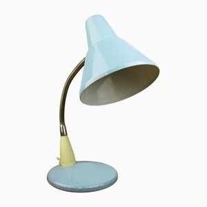 Adjustable Desk Lamp in Blue Painted Metal and Chrome-Plated Spiral Arm, 1970s