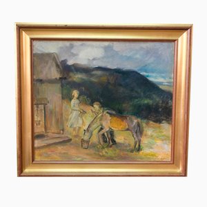 David Wallin, Paysage Romantique, 1917, Huile sur Toile, Encadrée