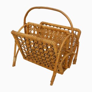 Vintage Magazine Rack in Rattan and Wicker, 1970s