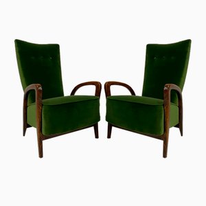 Vintage Italian Armchairs in Green Velvet, 1950s, Set of 2