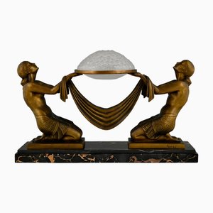 Art Deco Table Lamp with Kneeling Women from Max Le Verrier, 1925