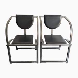 Cosinus Armchair in Raw Steel and Black Leather by Karl Friedrich Förster for KFF, 1980s