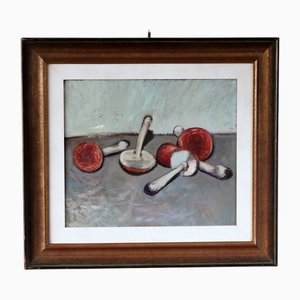 Piero Leo, Funghi rossi, anni '70, dipinto ad olio, con cornice