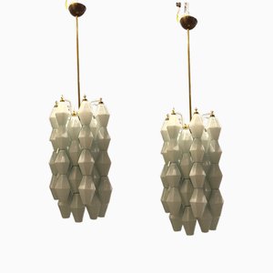 White Polygon Pendant Light, 1980s, Set of 2