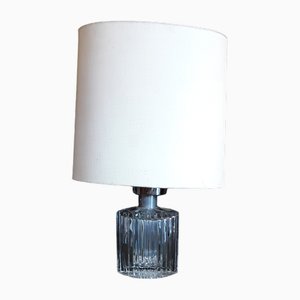 Vintage German Table Lamp with a Hand-Polished Crystal Glass Foot with a Cream-Colored Fabric Screen, 1970s