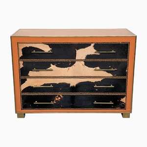 Dresser with Orange Murano Glass Drawers and Cow Leather, 1980s