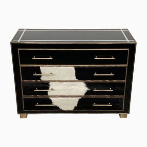 Dresser in Black Murano Glass and Cow Leather, 1980s