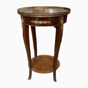 High Pedestal Table with Marquetry and Edges in Gilt Bronze, France, 19th Century