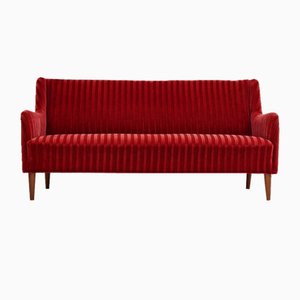 Danish 2-Seat Sofa in Red Velour, 1960s