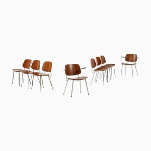 Vintage Dining Chairs and Armchairs in Teak with Steel by Børge Mogensen, 1950s, Set of 8