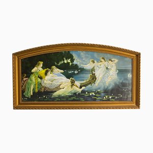 H Clementz, Boat of Nymphs, Late 19th Century, Chromolithograph, Framed