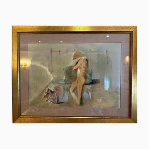 Sergio Vacchi, Woman with Shell, Original Oil Painting, 1976, encadré