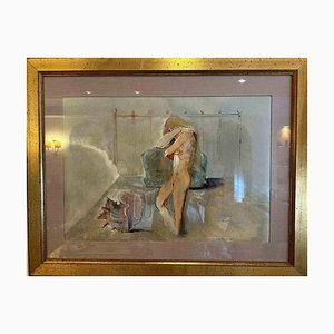 Sergio Vacchi, Woman with Shell, Original Oil Painting, 1976, Framed