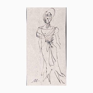 Mino Maccari, figura de mujer, dibujo a lápiz, 1935
