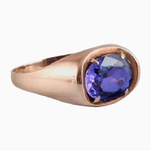 Danish Goldsmith Gold Ring with Purple Semi-Precious Stone, 1970s