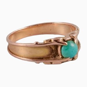 Scandinavian Goldsmith Gold Ring with Green Stone, 1920s