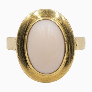 Bague Vintage en Or Jaune 18K avec Corail Rose, 1960s