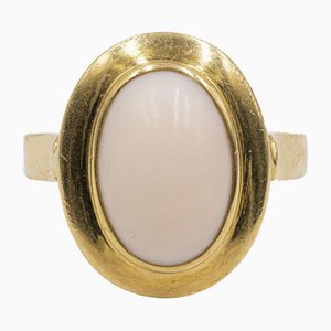 Vintage 18K Yellow Gold Ring with Pink Coral, 1960s